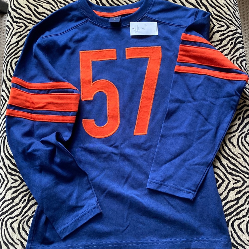 GAP NWT M 8 Long sleeve jersey blue orange appliqué stripes 57 Game Day